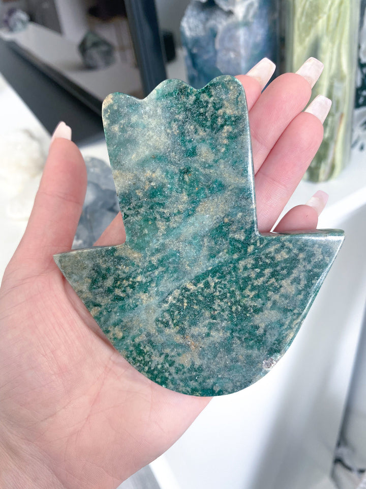 Large Green Aventurine Hamsa Carving