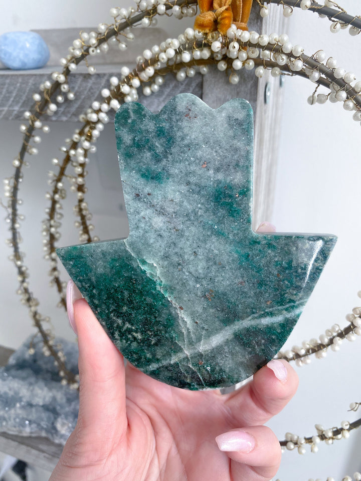 Large Green Aventurine Hamsa Carving