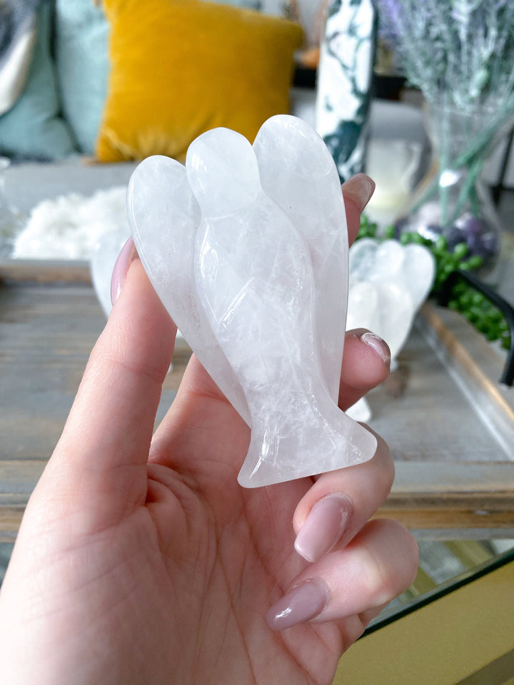 Clear Quartz Angel 3" Healer - Best Friend Gift - Harmony, Amplification, Intentions - Big Large Angel Carving Crystal Helper - Statue