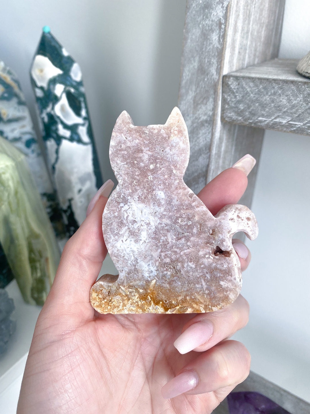 Pink Amethyst Cat - Protection - Energy Cleanse Crystal - Calming Stone - Creativity - Crown, Third Eye Chakra