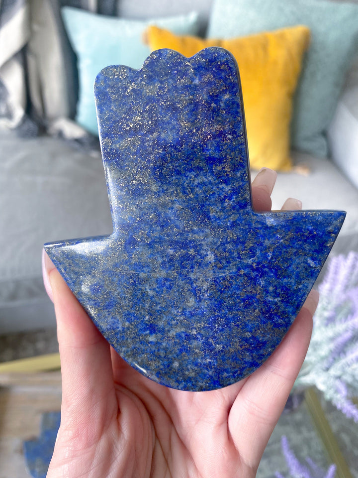 Lapis Lazuli Hamsa Hand Carving