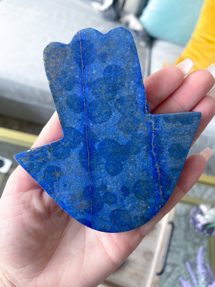 Lapis Lazuli Hamsa Hand Carving