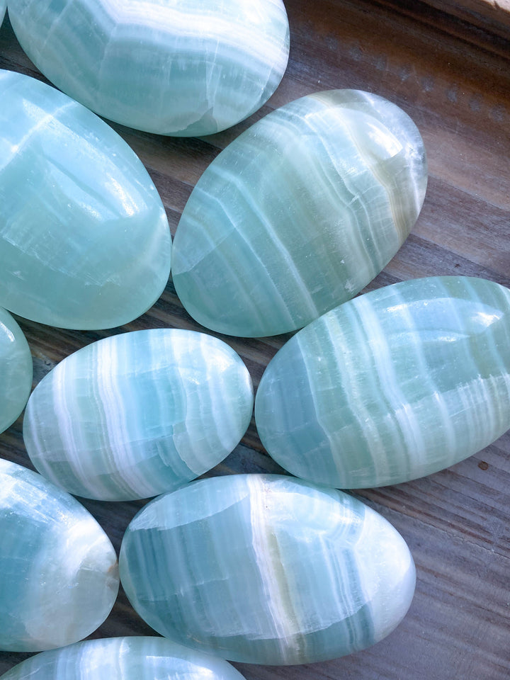 Pistachio Sea Green Calcite Banded Palm Stone