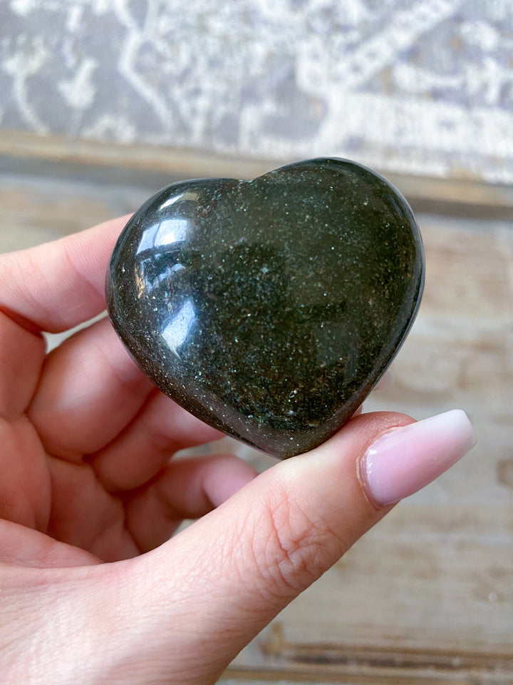 ABUNDANCE STONE - Dark Green Aventurine Heart - Health - Achievement - Success - Money Crystal - Remove Pain - Heart - Prosperity - Happy