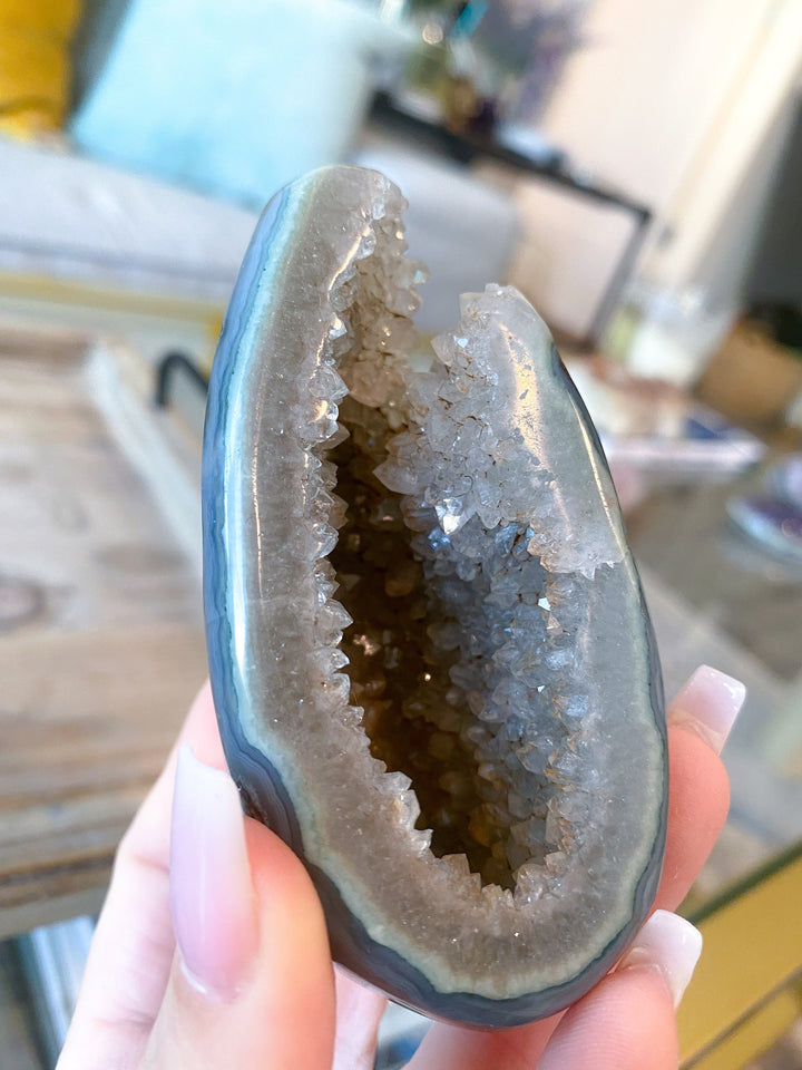 Yoni Rainbow Amethyst in Agate - Protection Stone - Energy Cleanse - Calming Crystal - Psychic Protection - Amethyst Yoni