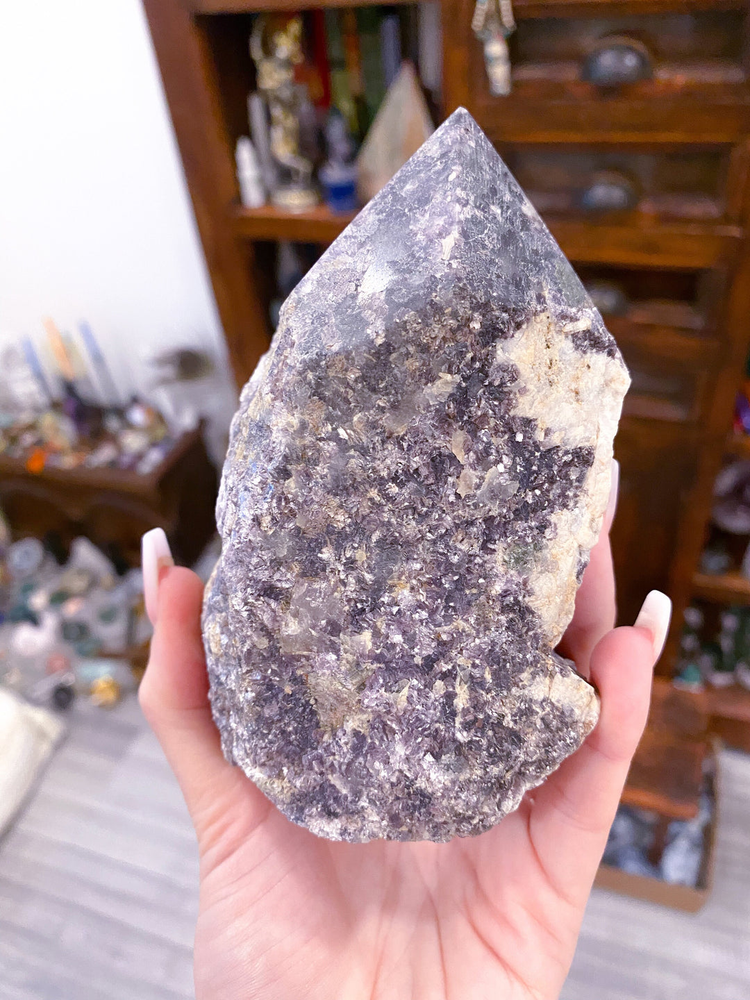 Imperfect Half Polished Mica-rich Purple Lepidolite Point - Get Exact Crystal Shown - 2lb large