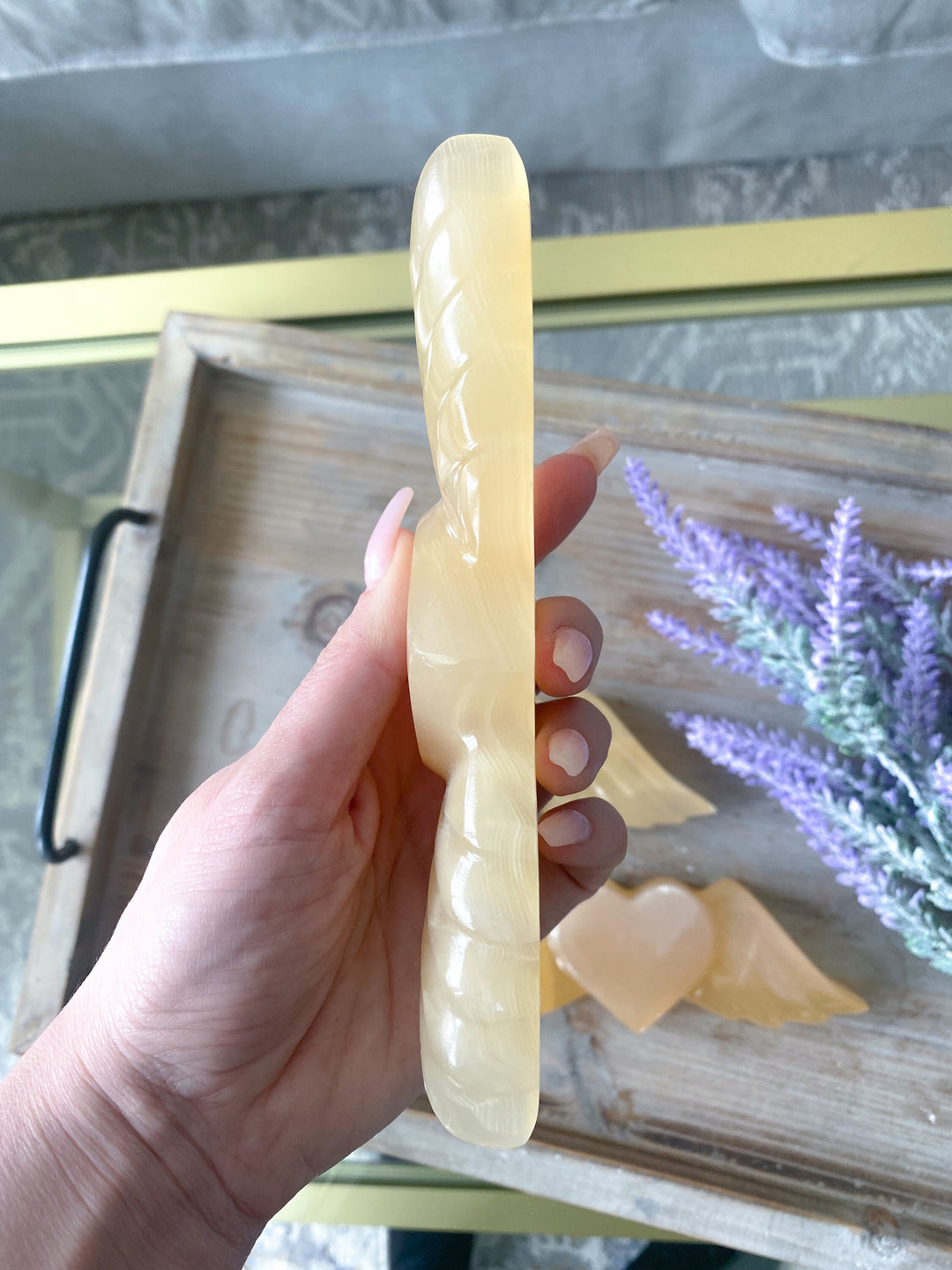 Winged Heart Honey Calcite Carving