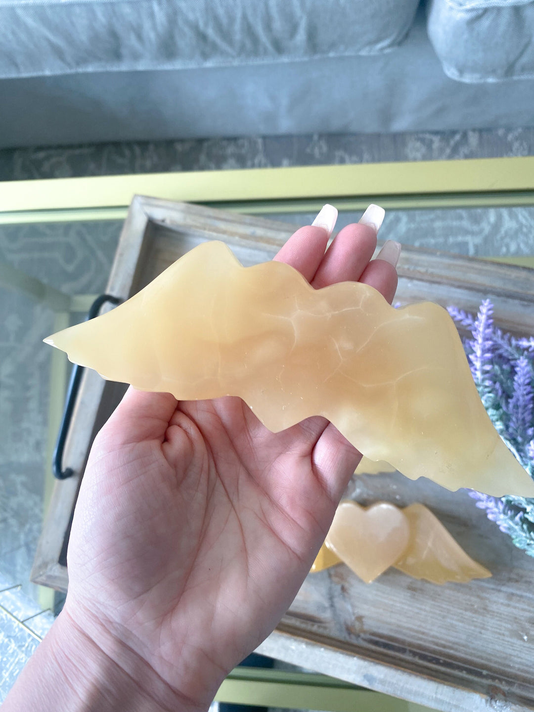 Winged Heart Honey Calcite Carving