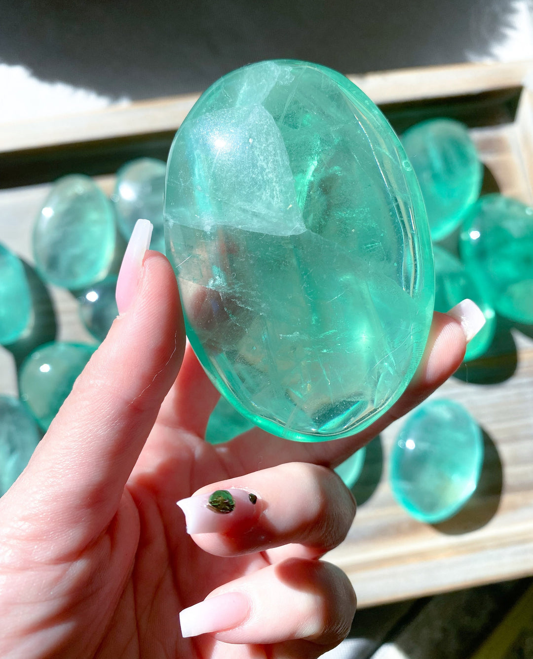 Green Fluorite Palm Stone