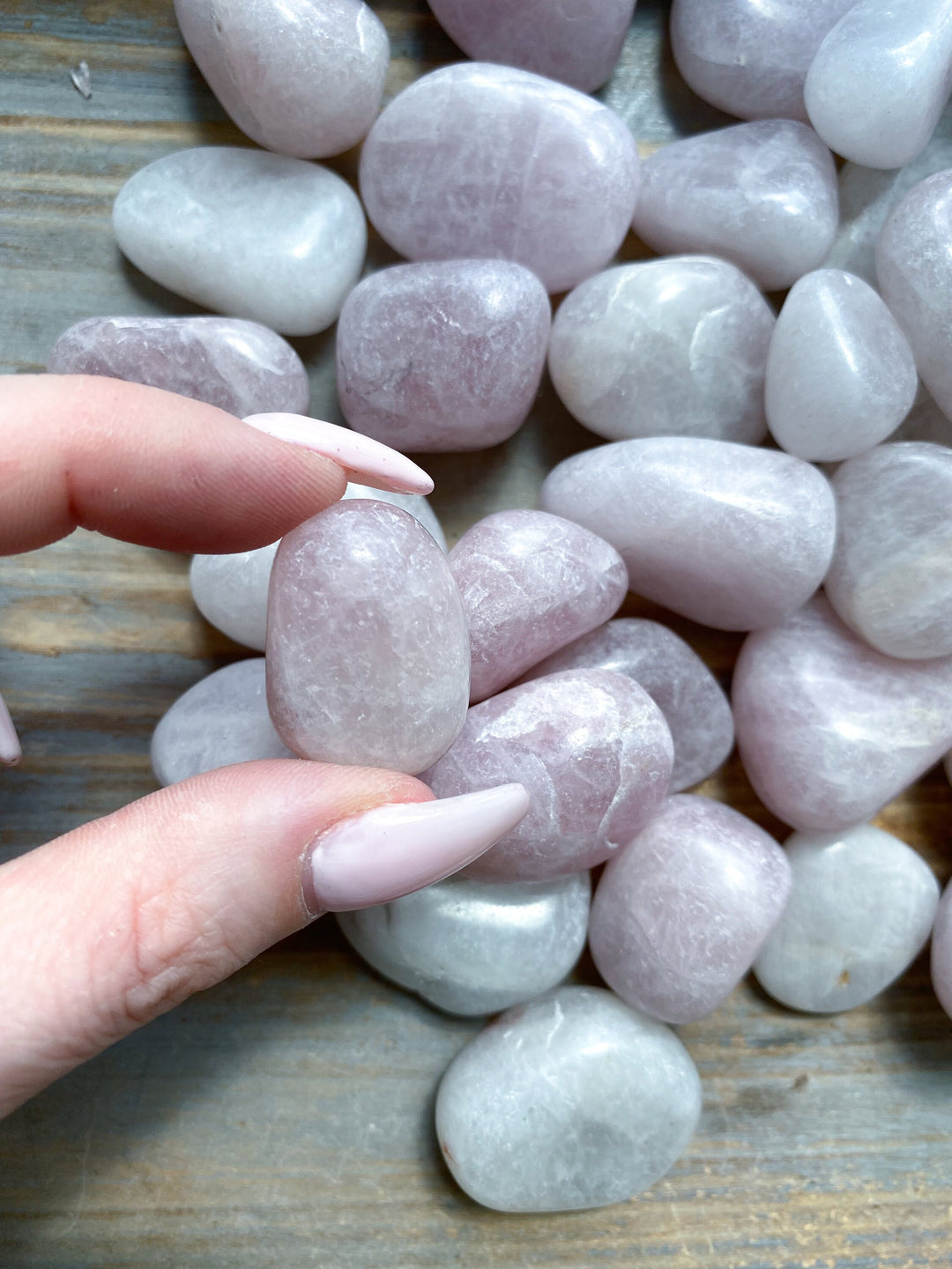Pale Kunzite Tumble Stone - Pink & White