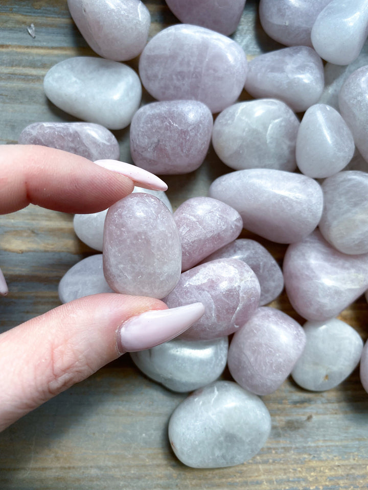 Pale Kunzite Tumble Stone - Pink & White