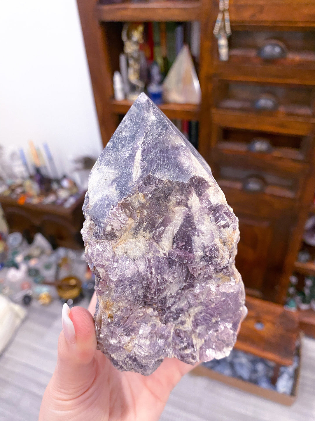 Imperfect Half Polished Mica-rich Purple Lepidolite Point - Get Exact Crystal Shown - 2lb large