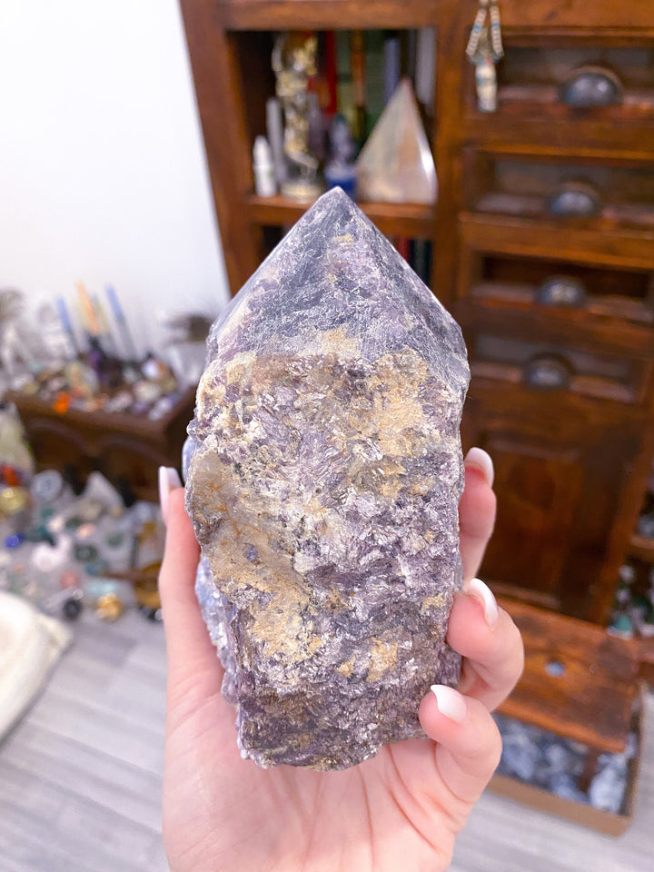 Imperfect Half Polished Mica-rich Purple Lepidolite Point - Get Exact Crystal Shown - 2lb large