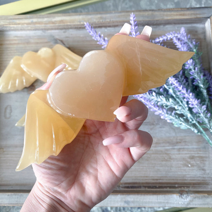 Winged Heart Honey Calcite Carving