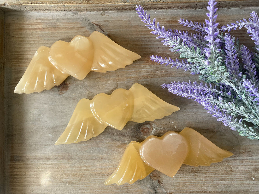 Winged Heart Honey Calcite Carving