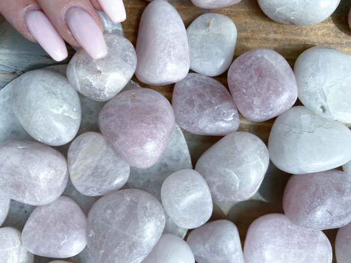Pale Kunzite Tumble Stone - Pink & White