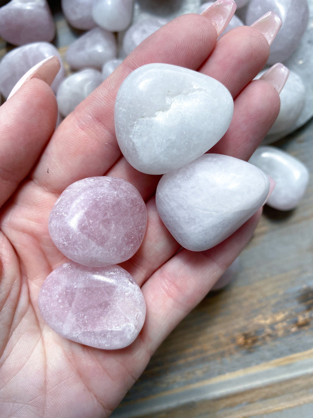 Pale Kunzite Tumble Stone - Pink & White