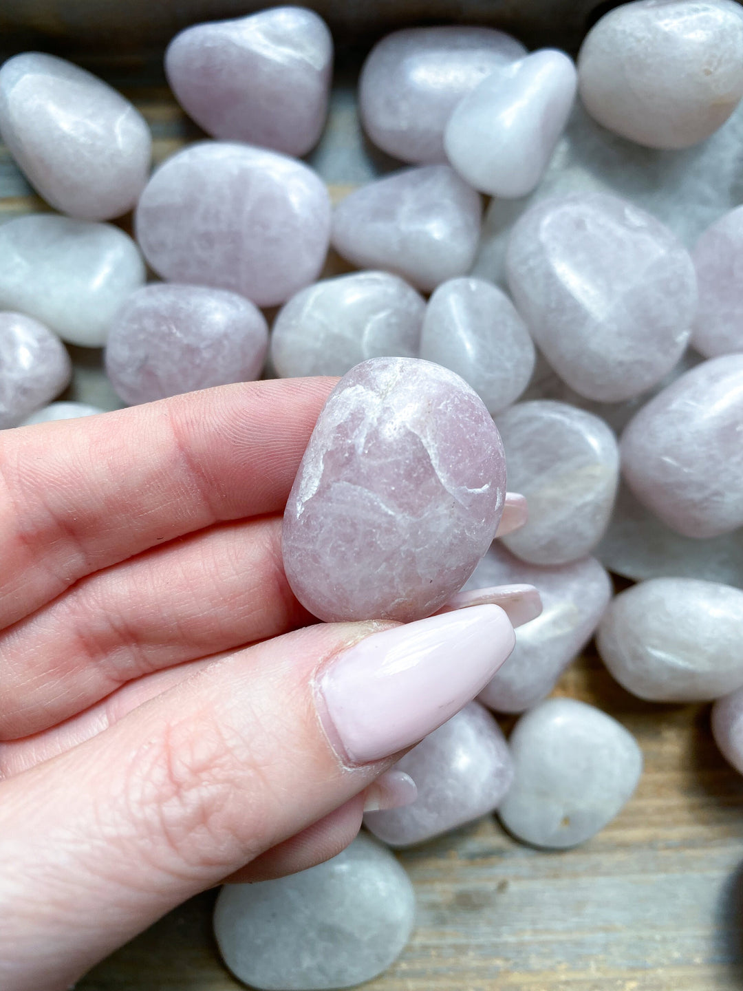 Pale Kunzite Tumble Stone - Pink & White