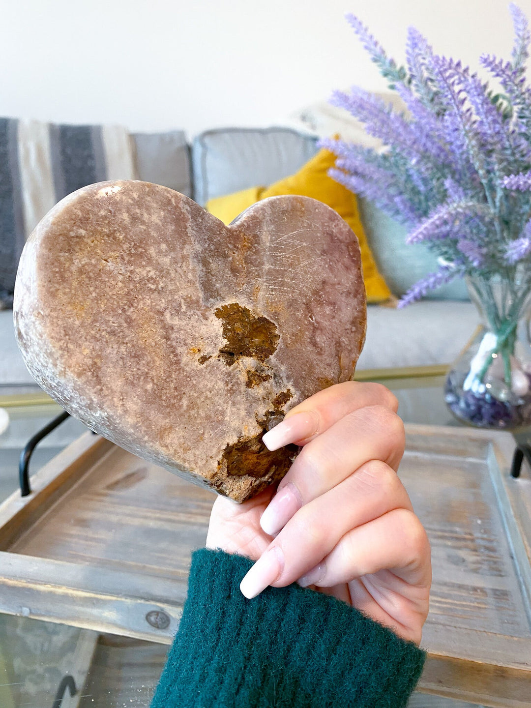 XL Pink Amethyst Heart Carving