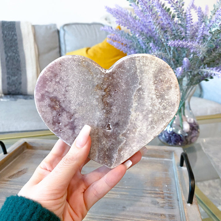 XL Pink Amethyst Heart Carving