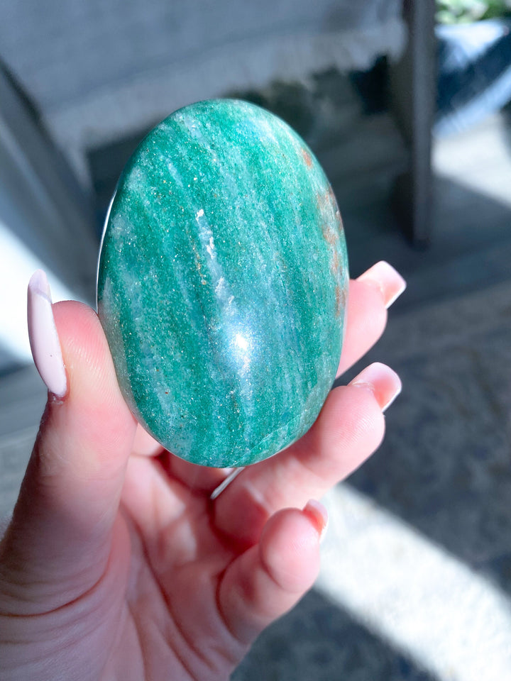Gorgeous Green Aventurine & Hematite Palm Stone - Get Exact Palm - Health - Achievement - Success - Money - Remove Pain - Heart - Prosperity