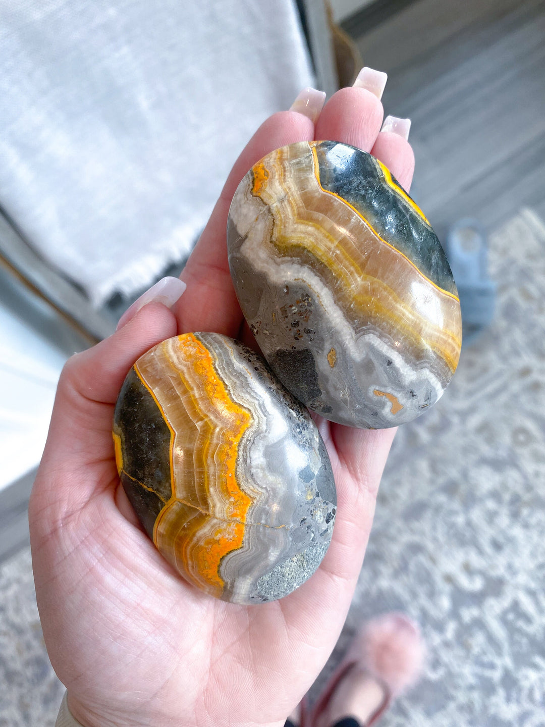 SET: 2 Bumble Bee Jasper Palm Stones - Manifest - Self-Trust Stone - Confidence Crystal - Perseverance - Openness - Creating Change