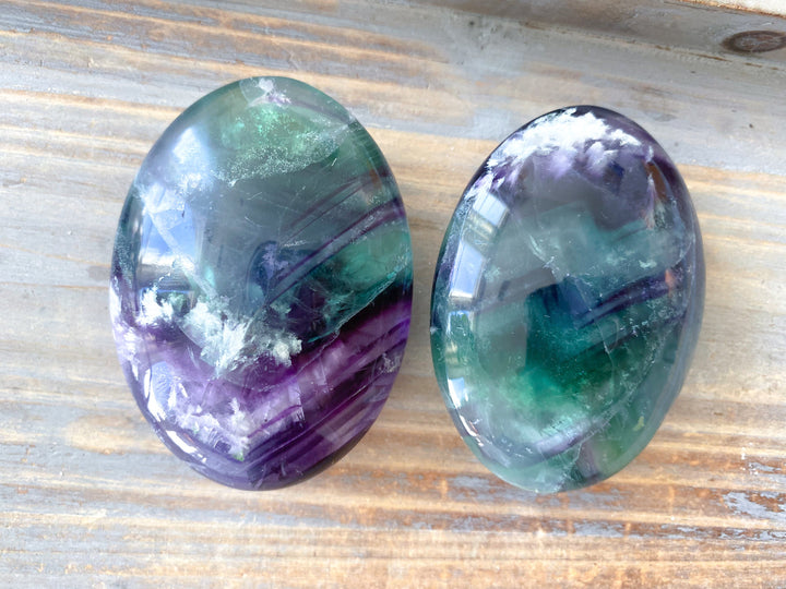 Chevron Rainbow Fluorite Palm - Green, Purple - Protection - Aura Cleanse - Communication - Visions