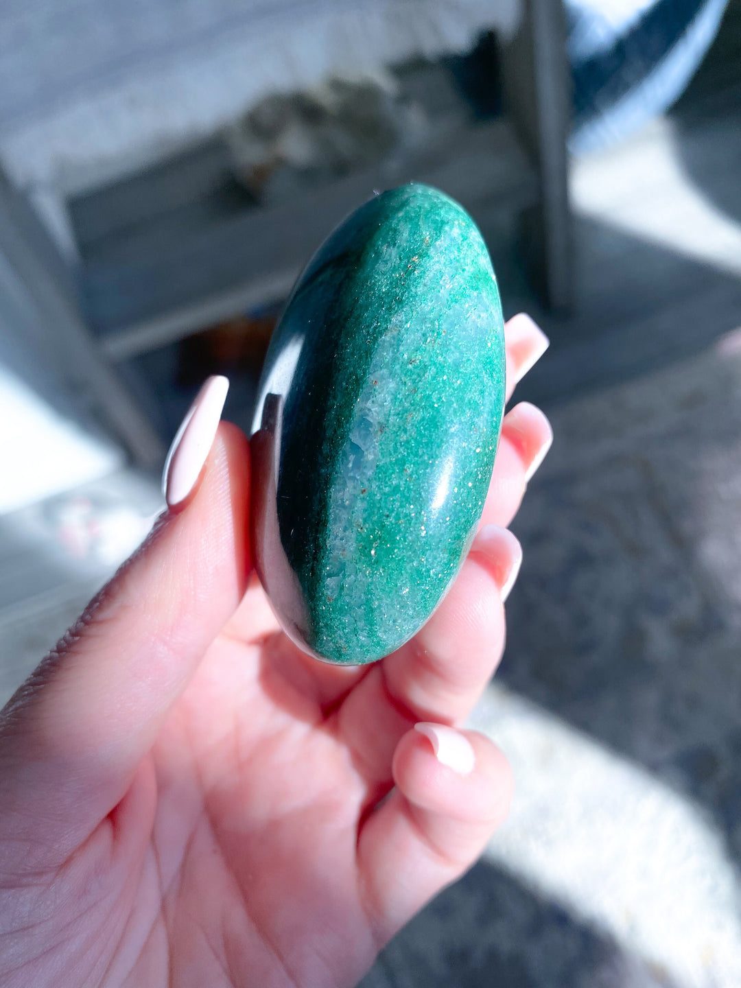 Gorgeous Green Aventurine & Hematite Palm Stone - Get Exact Palm - Health - Achievement - Success - Money - Remove Pain - Heart - Prosperity