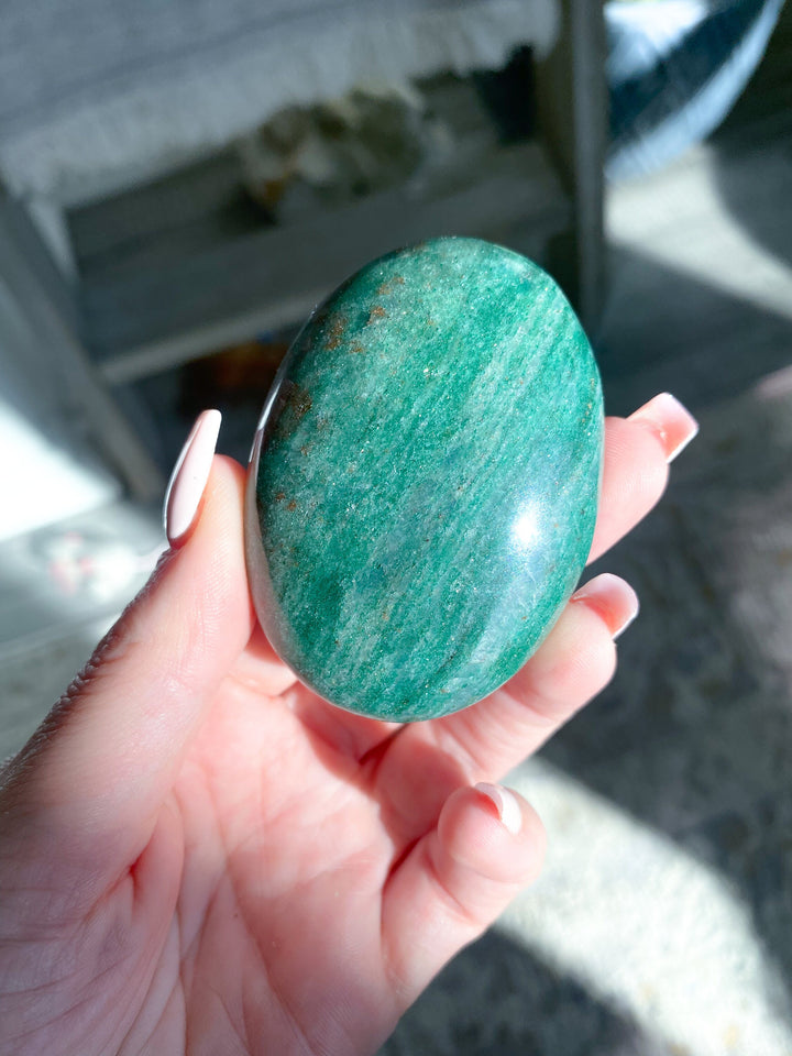 Gorgeous Green Aventurine & Hematite Palm Stone - Get Exact Palm - Health - Achievement - Success - Money - Remove Pain - Heart - Prosperity