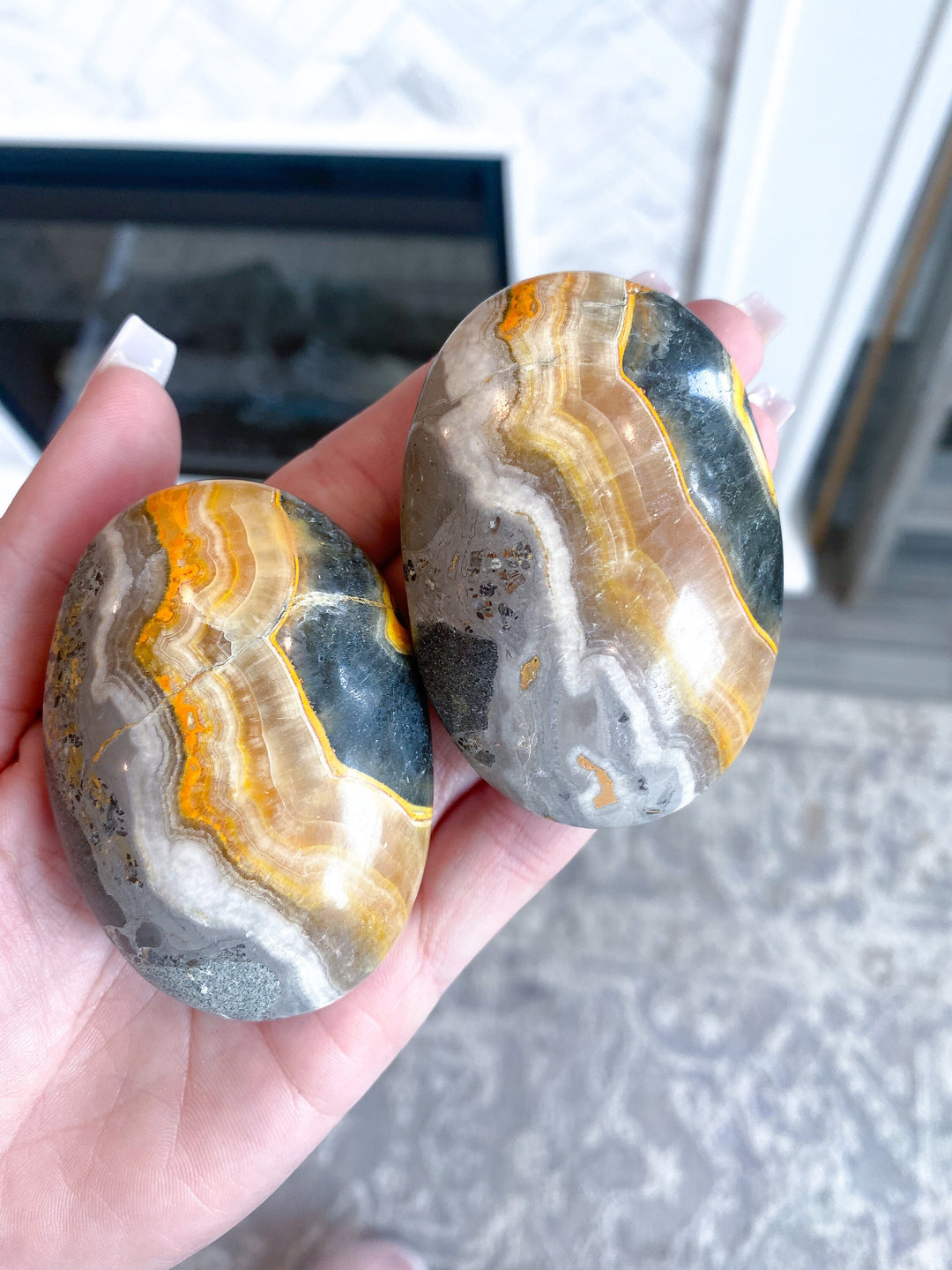 SET: 2 Bumble Bee Jasper Palm Stones - Manifest - Self-Trust Stone - Confidence Crystal - Perseverance - Openness - Creating Change