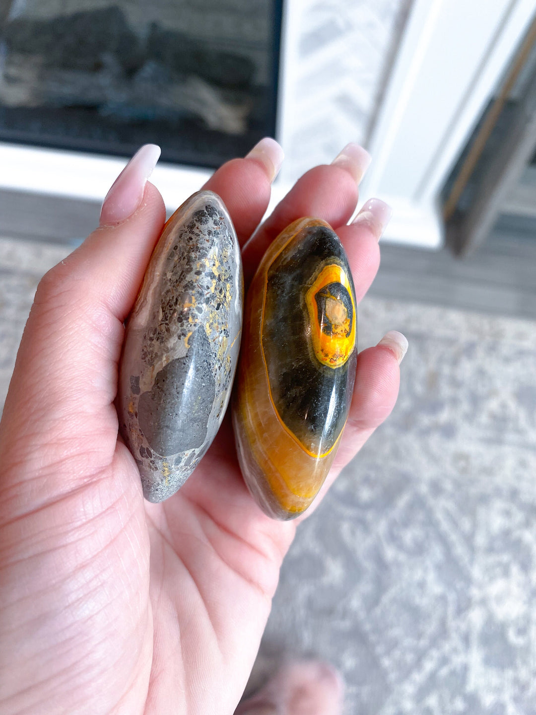 SET: 2 Bumble Bee Jasper Palm Stones - Manifest - Self-Trust Stone - Confidence Crystal - Perseverance - Openness - Creating Change