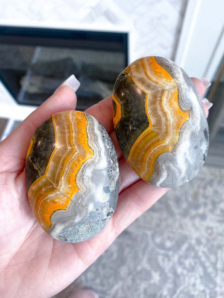 SET: 2 Bumble Bee Jasper Palm Stones - Manifest - Self-Trust Stone - Confidence Crystal - Perseverance - Openness - Creating Change