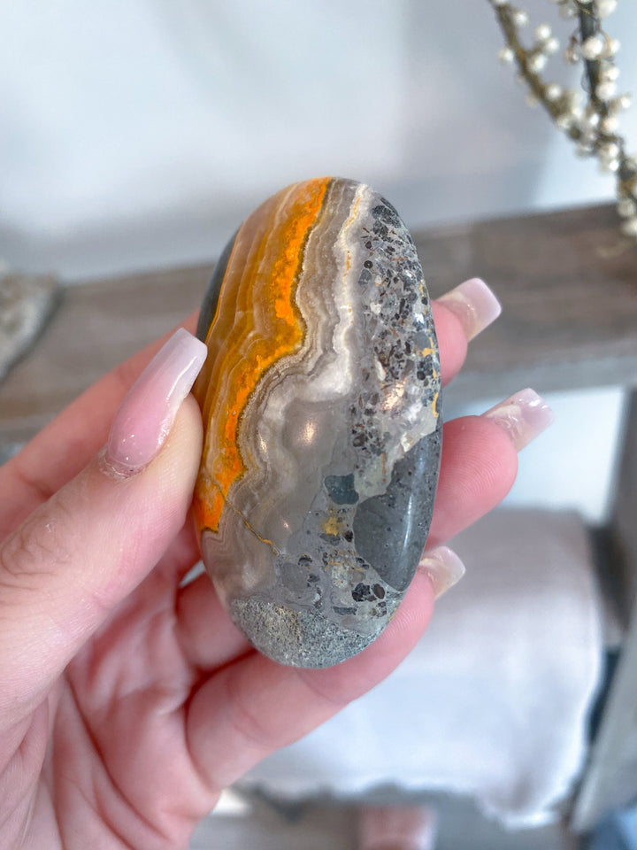 SET: 2 Bumble Bee Jasper Palm Stones - Manifest - Self-Trust Stone - Confidence Crystal - Perseverance - Openness - Creating Change