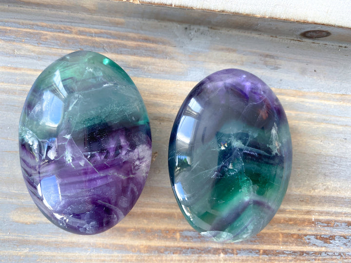 Chevron Rainbow Fluorite Palm - Green, Purple - Protection - Aura Cleanse - Communication - Visions