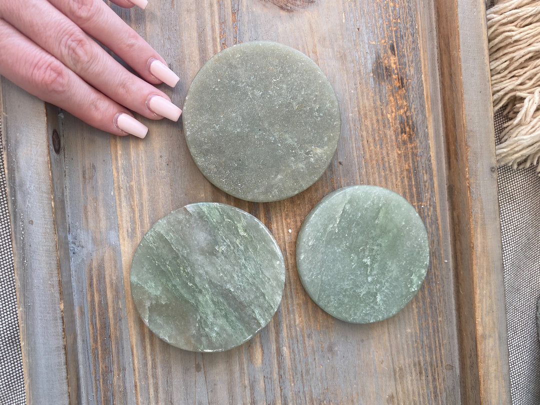 Light Green Aventurine Charger - Circle - Slice - Health - Achievement - Success - Money - Heart - Prosperity - Happy - Coaster