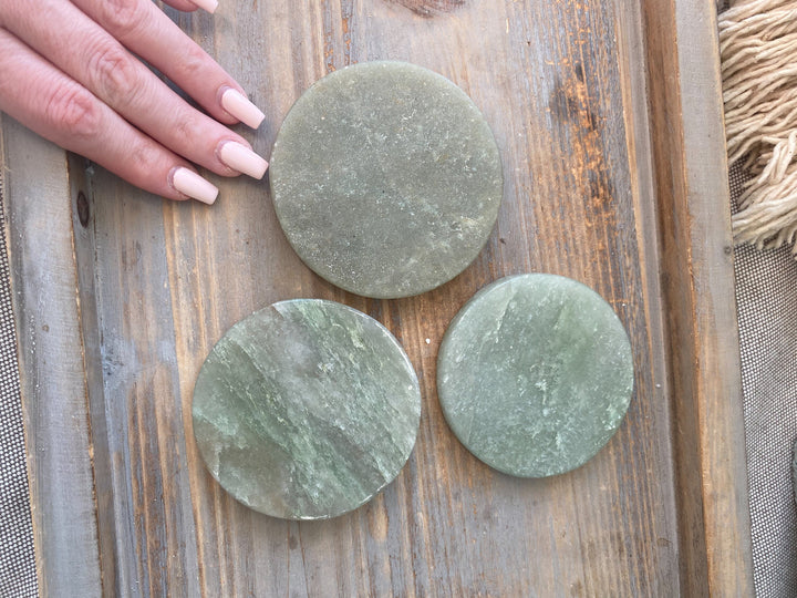 Light Green Aventurine Charger - Circle - Slice - Health - Achievement - Success - Money - Heart - Prosperity - Happy - Coaster
