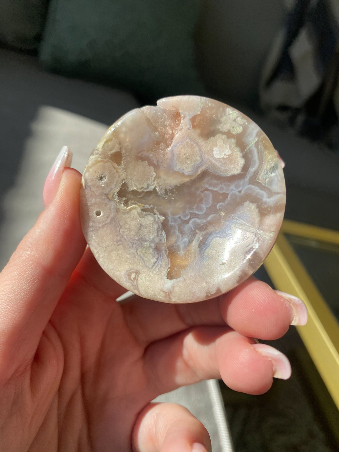 Druzy Flower Agate Small Offering Bowl A Quality - Cherry Blossom - Cheerful - Happy - Spiritual Growth - New Beginnings - 2" Offering Bowl