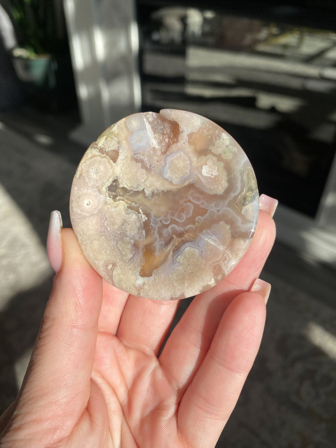 Druzy Flower Agate Small Offering Bowl A Quality - Cherry Blossom - Cheerful - Happy - Spiritual Growth - New Beginnings - 2" Offering Bowl