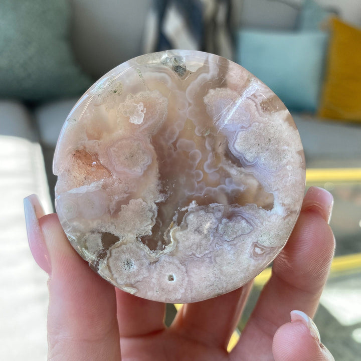 Druzy Flower Agate Small Offering Bowl A Quality - Cherry Blossom - Cheerful - Happy - Spiritual Growth - New Beginnings - 2" Offering Bowl