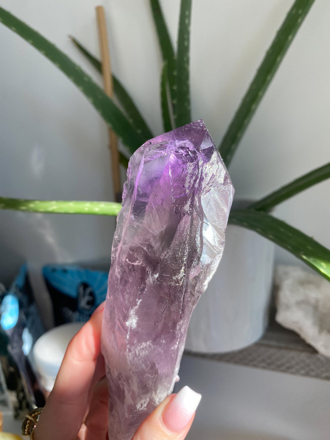 HUGE 8" Amethyst Wand Polished - Energy Cleanse Crystal - Calming - Creativity - Psychic Protection - Amethyst Root - Amethyst Scepter