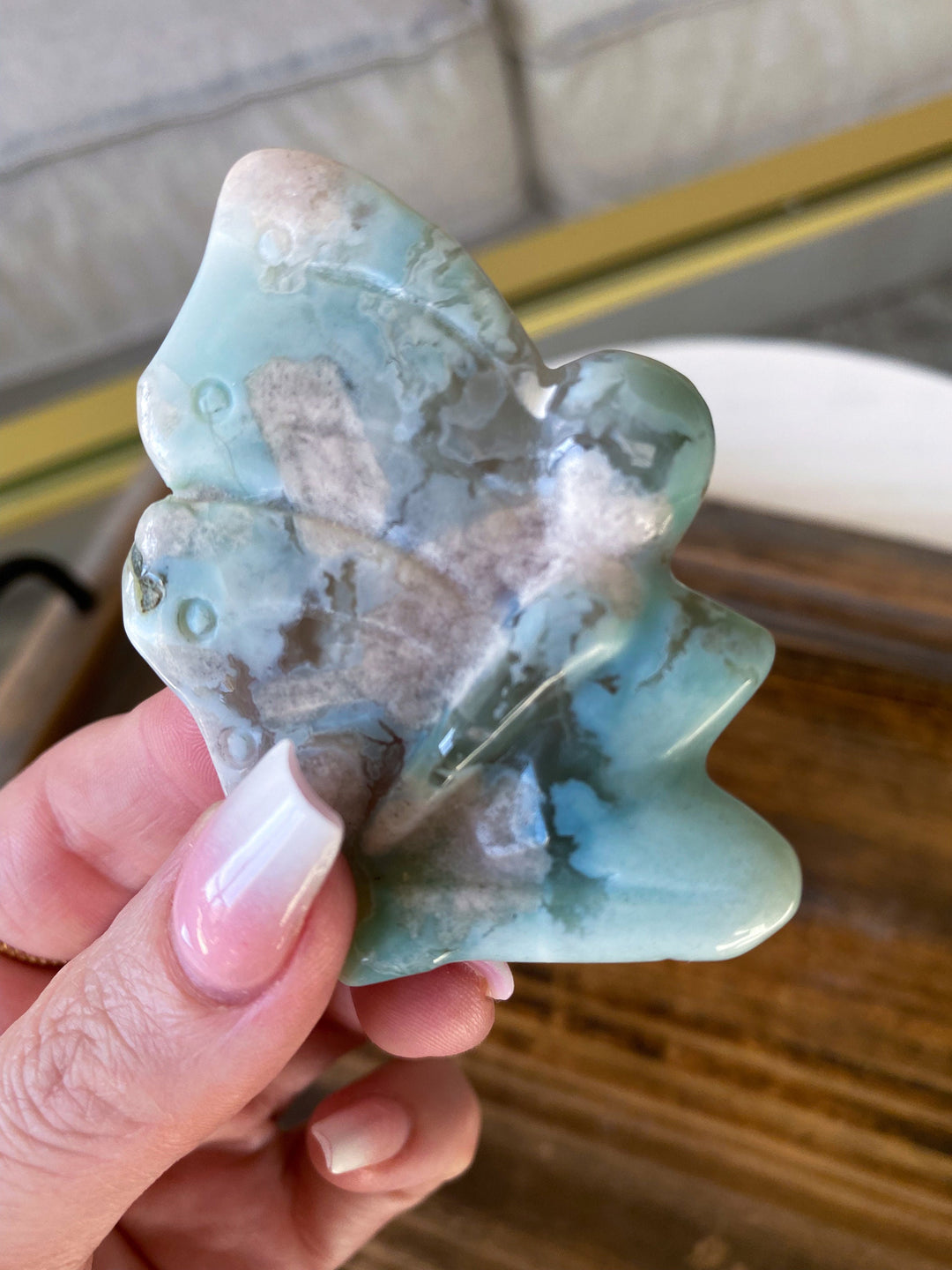 Green Pink Flower Agate Fairy Carving - Cherry Blossom - Cheerful - Happy - Spiritual Growth - New Beginnings