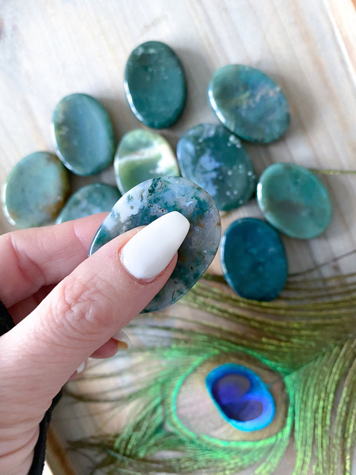 Green Moss Agate Worry Stone