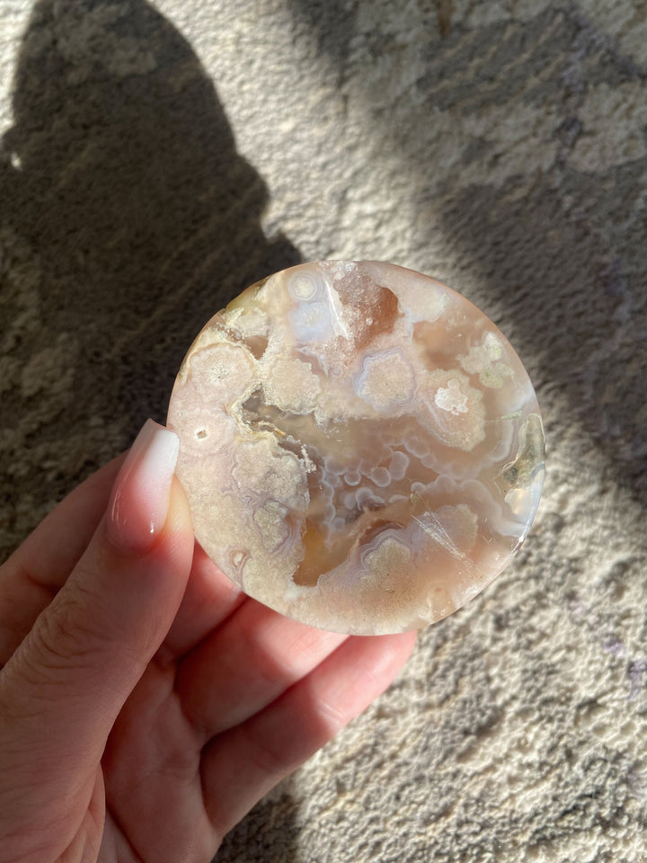 Druzy Flower Agate Small Offering Bowl A Quality - Cherry Blossom - Cheerful - Happy - Spiritual Growth - New Beginnings - 2" Offering Bowl