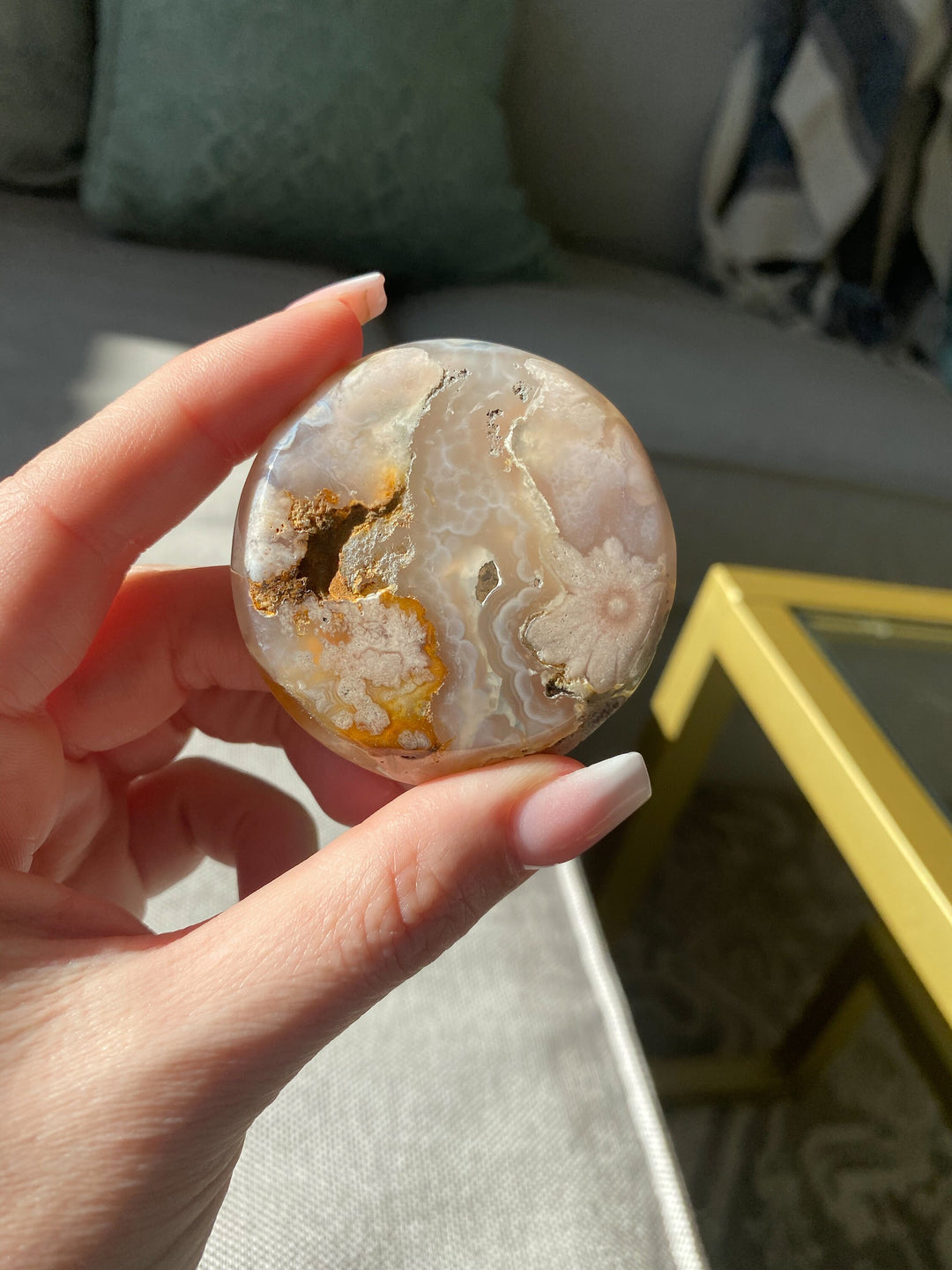 Druzy Flower Agate Small Offering Bowl A Quality - Cherry Blossom - Cheerful - Happy - Spiritual Growth - New Beginnings - 2" Offering Bowl