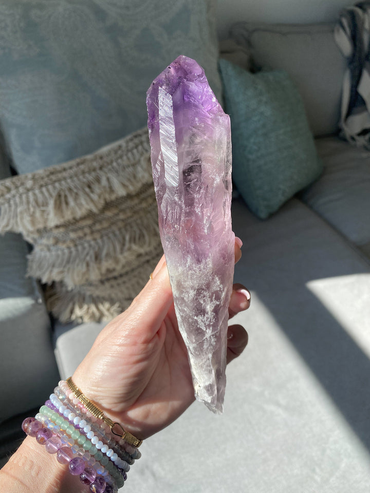 HUGE 8" Amethyst Wand Polished - Energy Cleanse Crystal - Calming - Creativity - Psychic Protection - Amethyst Root - Amethyst Scepter