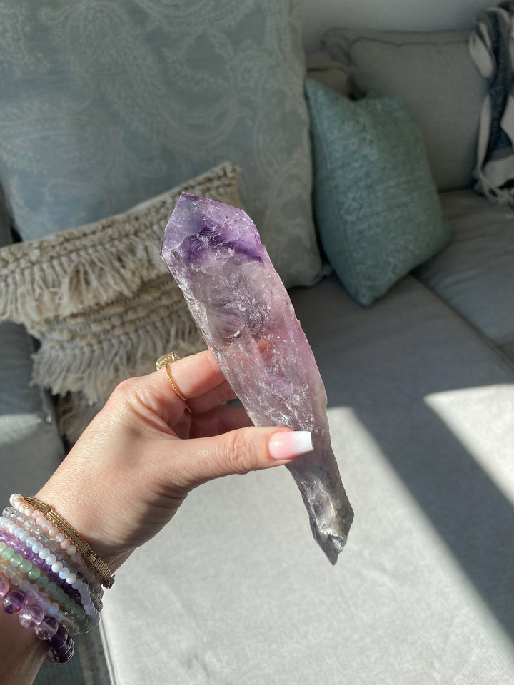 HUGE 8" Amethyst Wand Polished - Energy Cleanse Crystal - Calming - Creativity - Psychic Protection - Amethyst Root - Amethyst Scepter