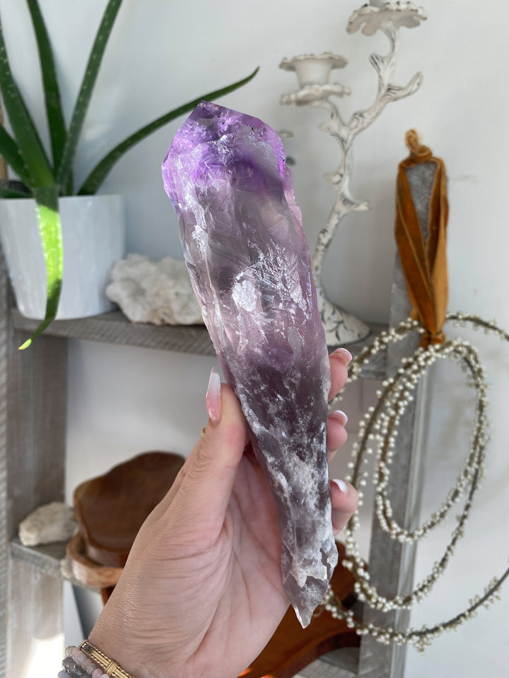 HUGE 8" Amethyst Wand Polished - Energy Cleanse Crystal - Calming - Creativity - Psychic Protection - Amethyst Root - Amethyst Scepter