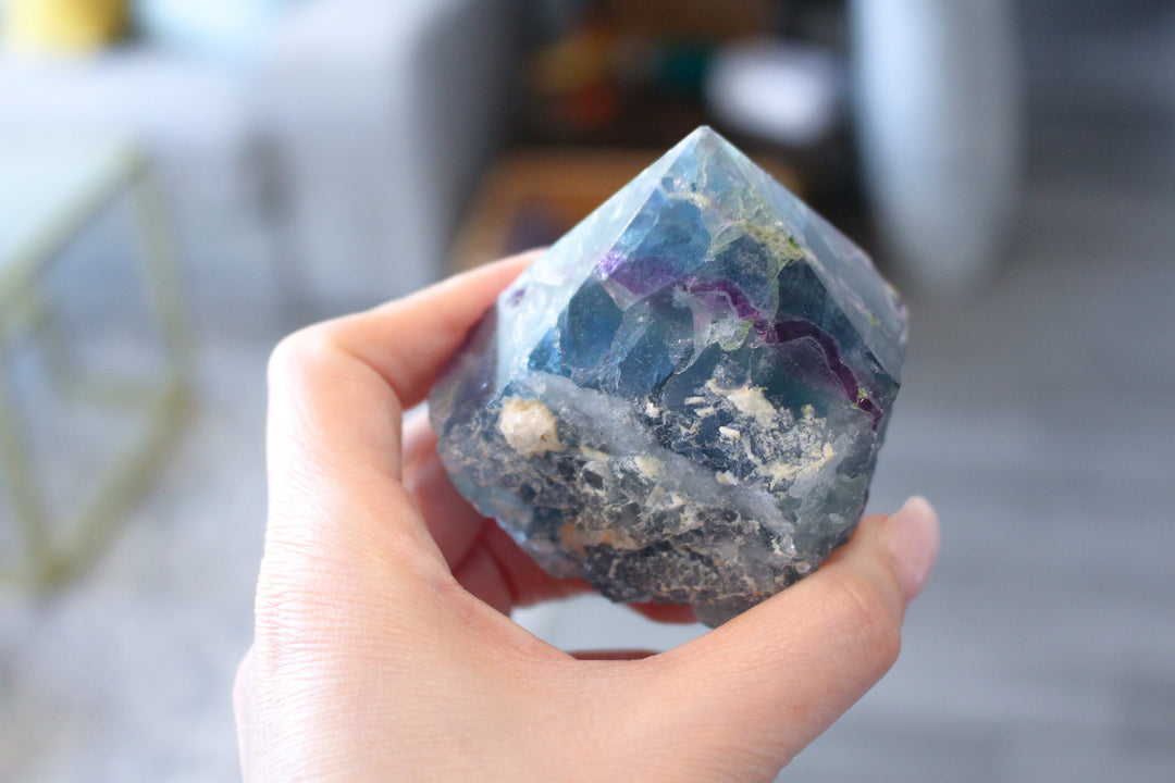 Blue Purple Rainbow Fluorite Top Polish Point - Get this EXACT Stone - Protection - Aura Cleanse - Communication - Visions