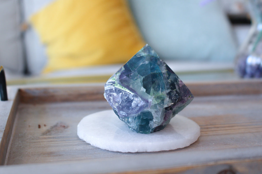 Blue Purple Rainbow Fluorite Top Polish Point - Get this EXACT Stone - Protection - Aura Cleanse - Communication - Visions