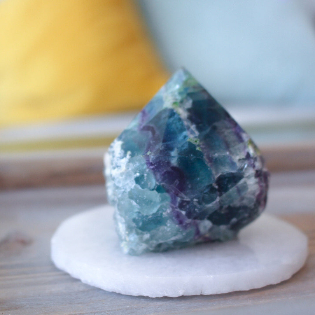 Blue Purple Rainbow Fluorite Top Polish Point - Get this EXACT Stone - Protection - Aura Cleanse - Communication - Visions